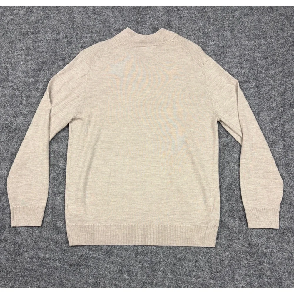 Charles Tyrwhitt Mens L Qtr Zip Sweater Mock Neck Knit 100% Merino Wool Beige